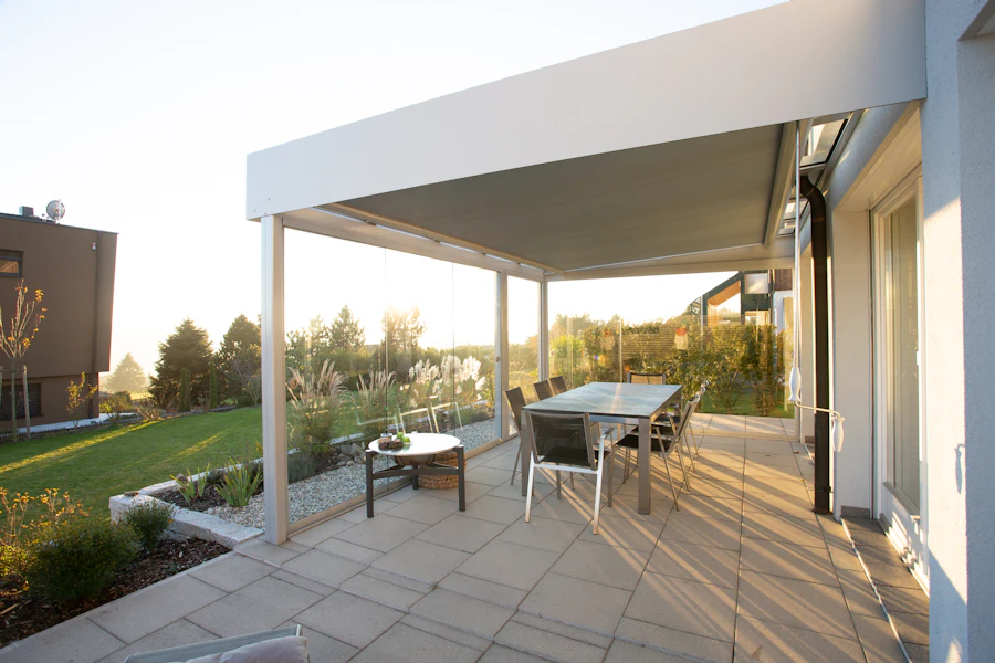 Insulated patio cover over a backyard dining set